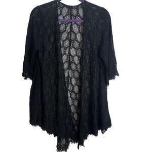 BKE Boutique Black Lace Kimono Cardigan Medium Sheer Boho Open Front